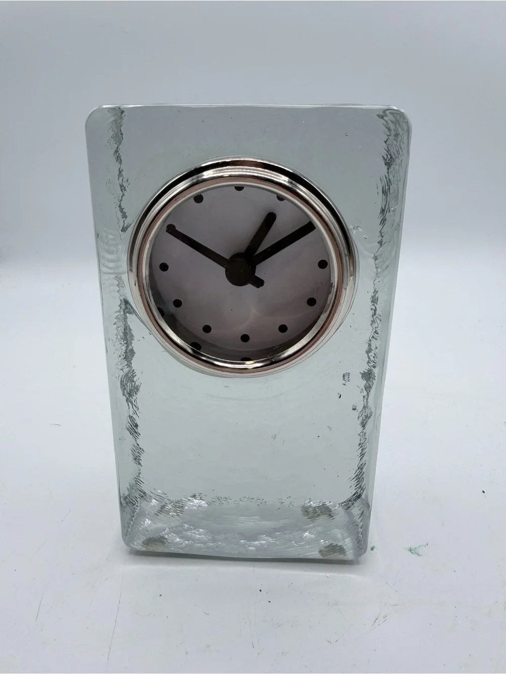 Pottery Barn Slab Glass Table Clock in Glass with Silver Accent